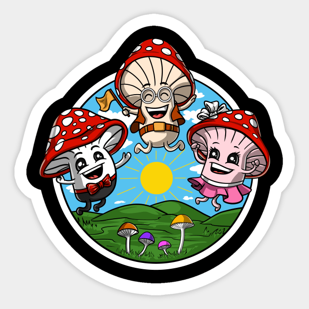 Psychedelic Magic Mushrooms Fungi Sticker by underheaven